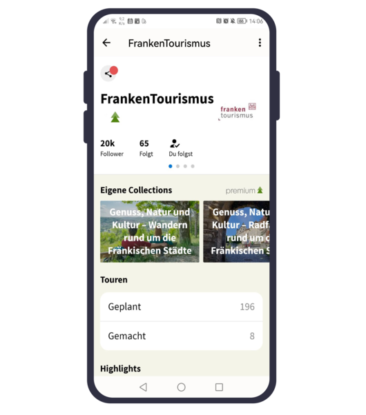 FrankenTourismus-Account auf der Plattform komoot (Stand Mai 2024)