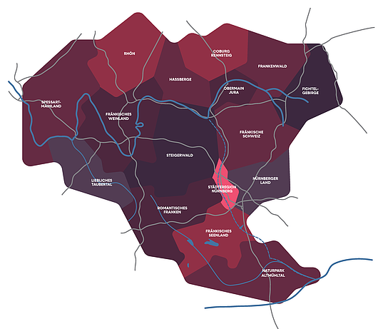 Verbandsgebiet des Tourismusverband Franken e.V.